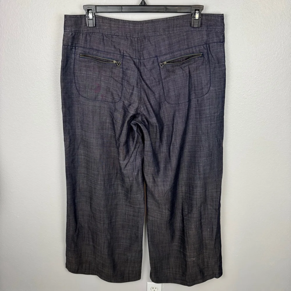 XCVI Wide Leg Pants Women XL Blue Chambray Lagenlook Boho Zip Pockets Casual NEW - Picture 3 of 11